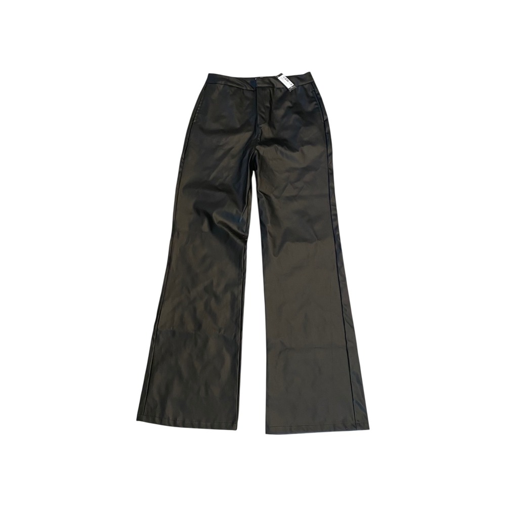 NWT PrettyLittleThing Tall‎ Faux Leather Wide Leg Pants Black US 10